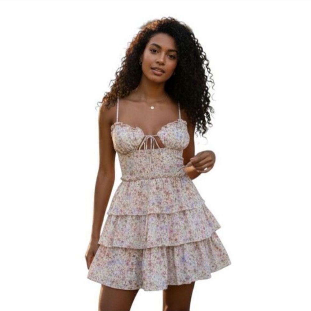 Nectar x Clothing Cream Floral Mini Dress Sz.L EUC